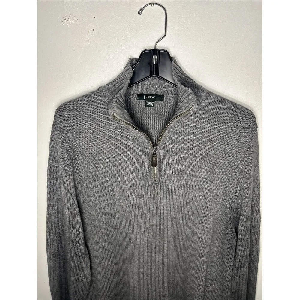 J.Crew Classic Grey Cotton Quarter-Zip Sweater Ribbed Knit Pullover‎